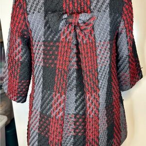 Nick & Mo Boutique Plaid Wool-Blend Coat | Red Gray Black Bow Collar | Size S